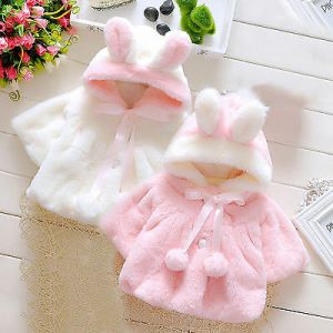  Baby Girl Jacket Rabbit Ear Hooded Coat For Winter